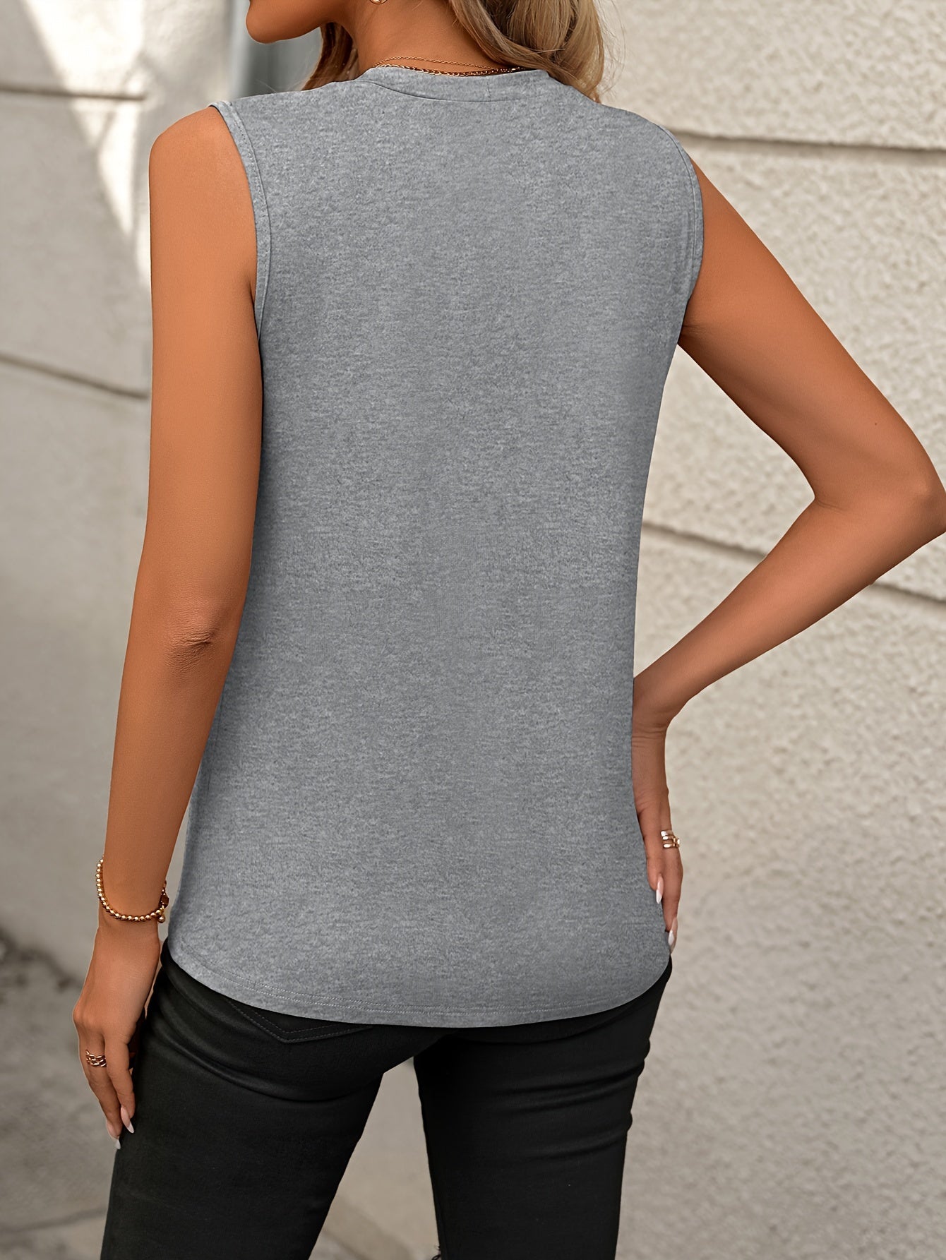 Solid Crew Neck Tank Top, Casual Sleeveless Top