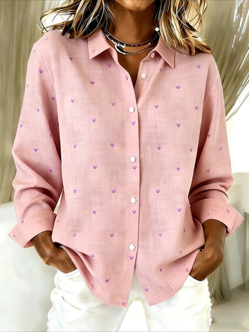 Heart/Cordate Shawl Collar Long Sleeve Regular Loose Shirt