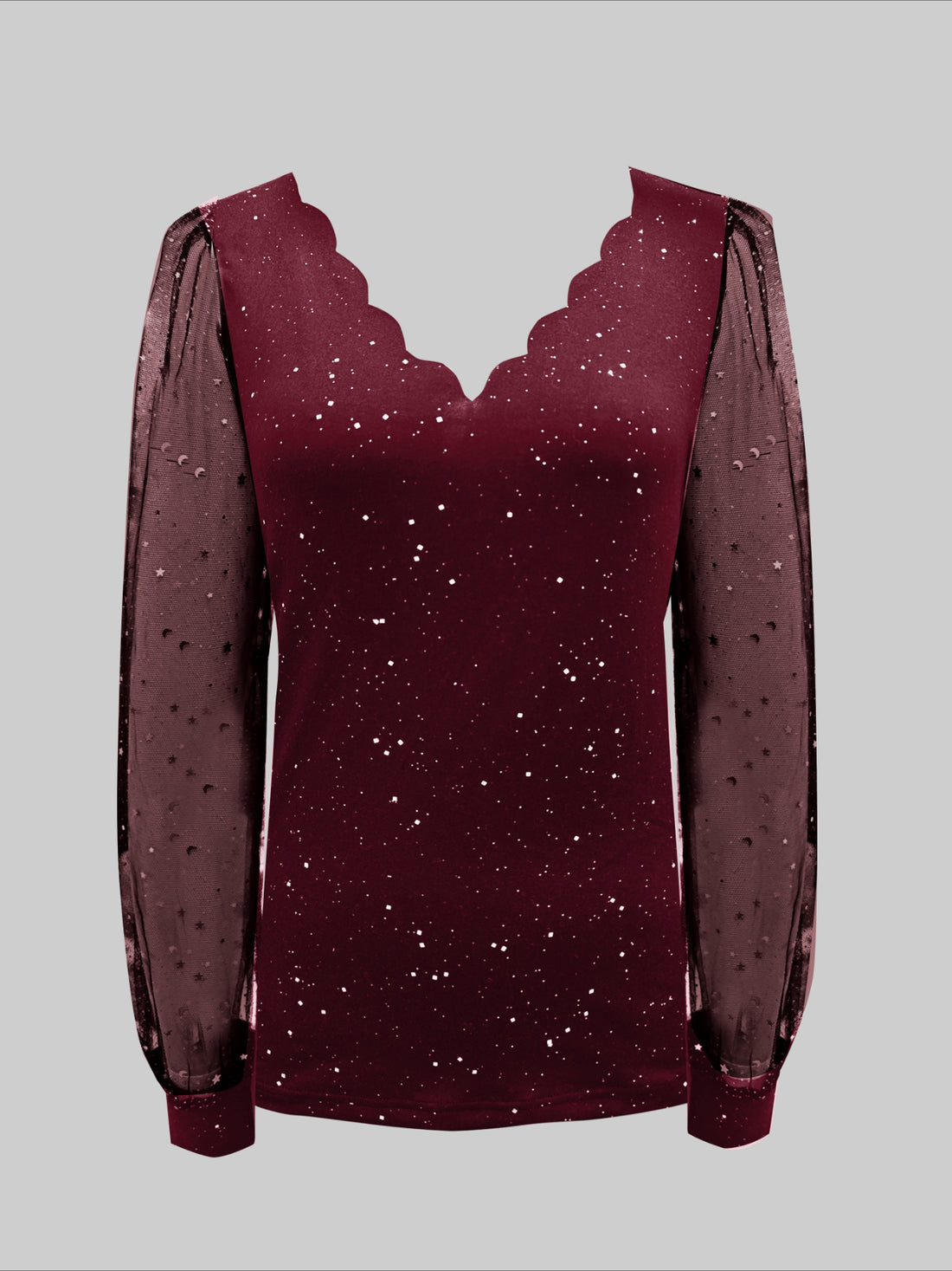 Sexy V-Neck Sequin Mesh Splicing Long Sleeve T-Shirt Casual Party Top