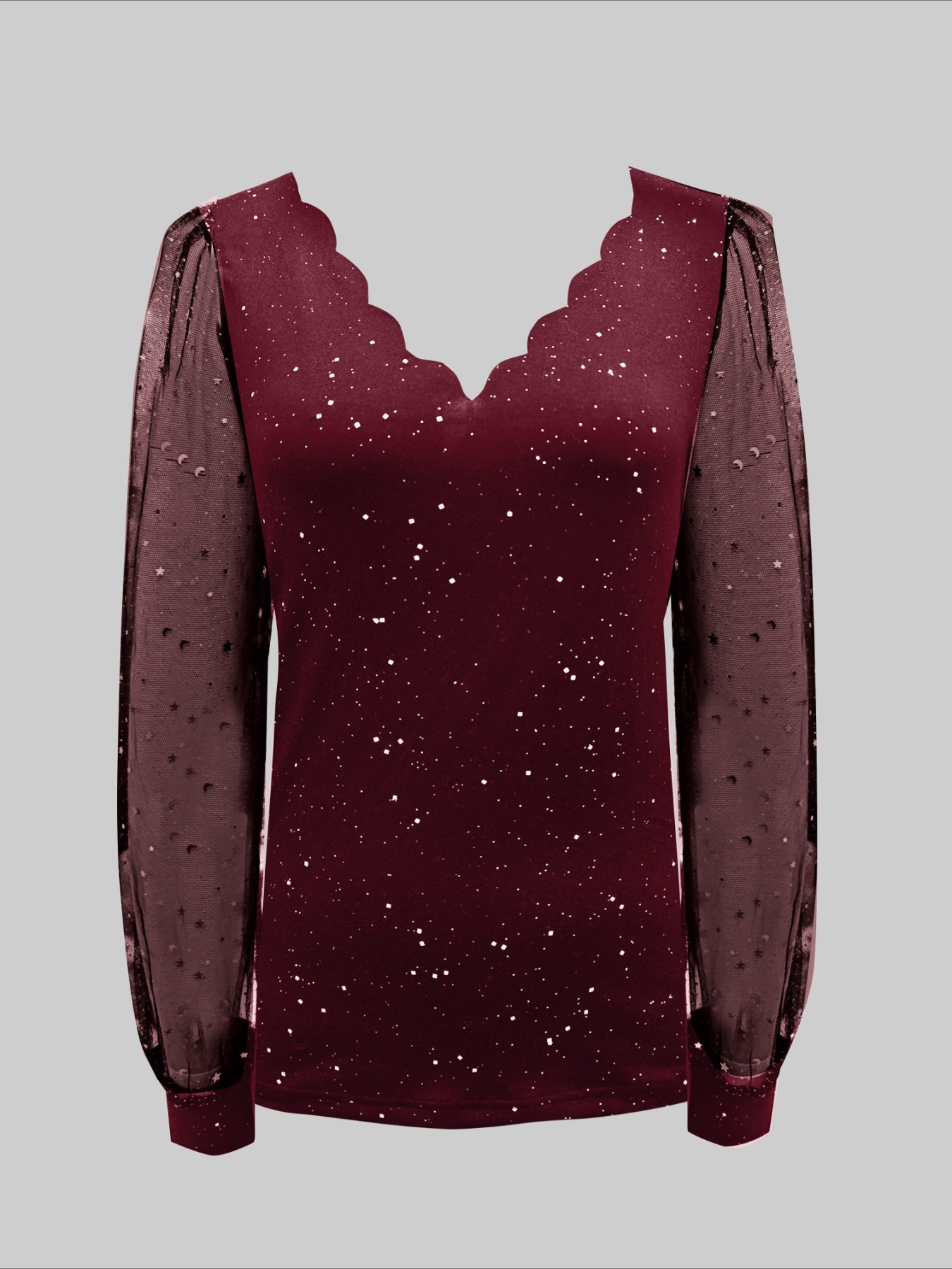 Sexy V-Neck Sequin Mesh Splicing Long Sleeve T-Shirt Casual Party Top