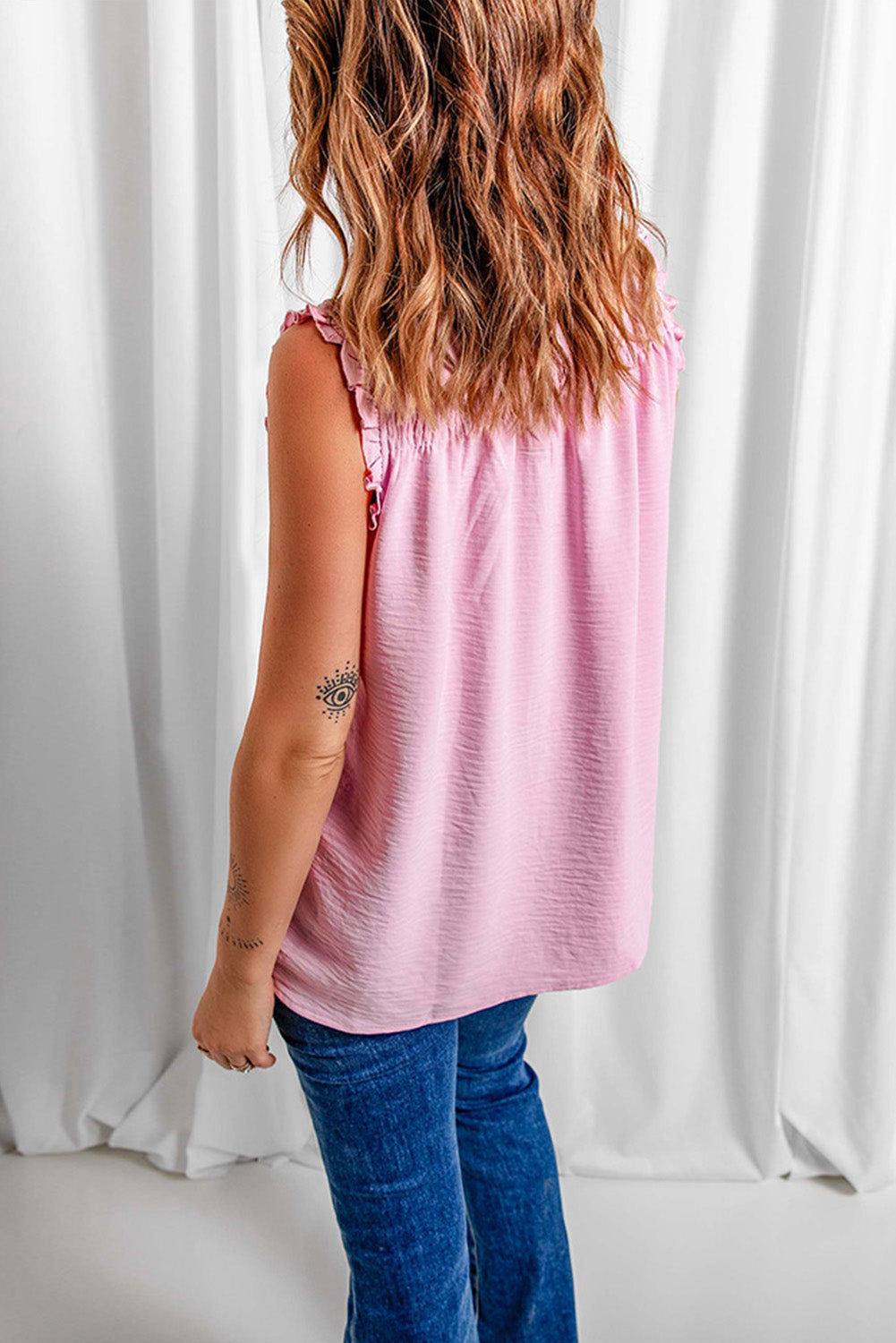 Pink Frilled Tank Top with Buttons