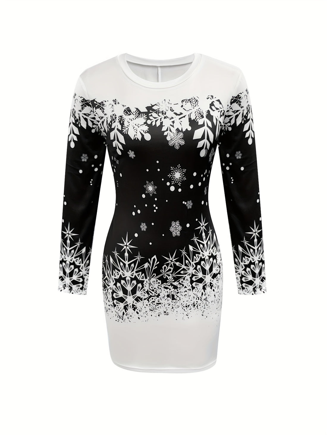 Chic Snowflake Print Bodycon Dress for Women - Vintage Style, Stretchy Polyester Blend