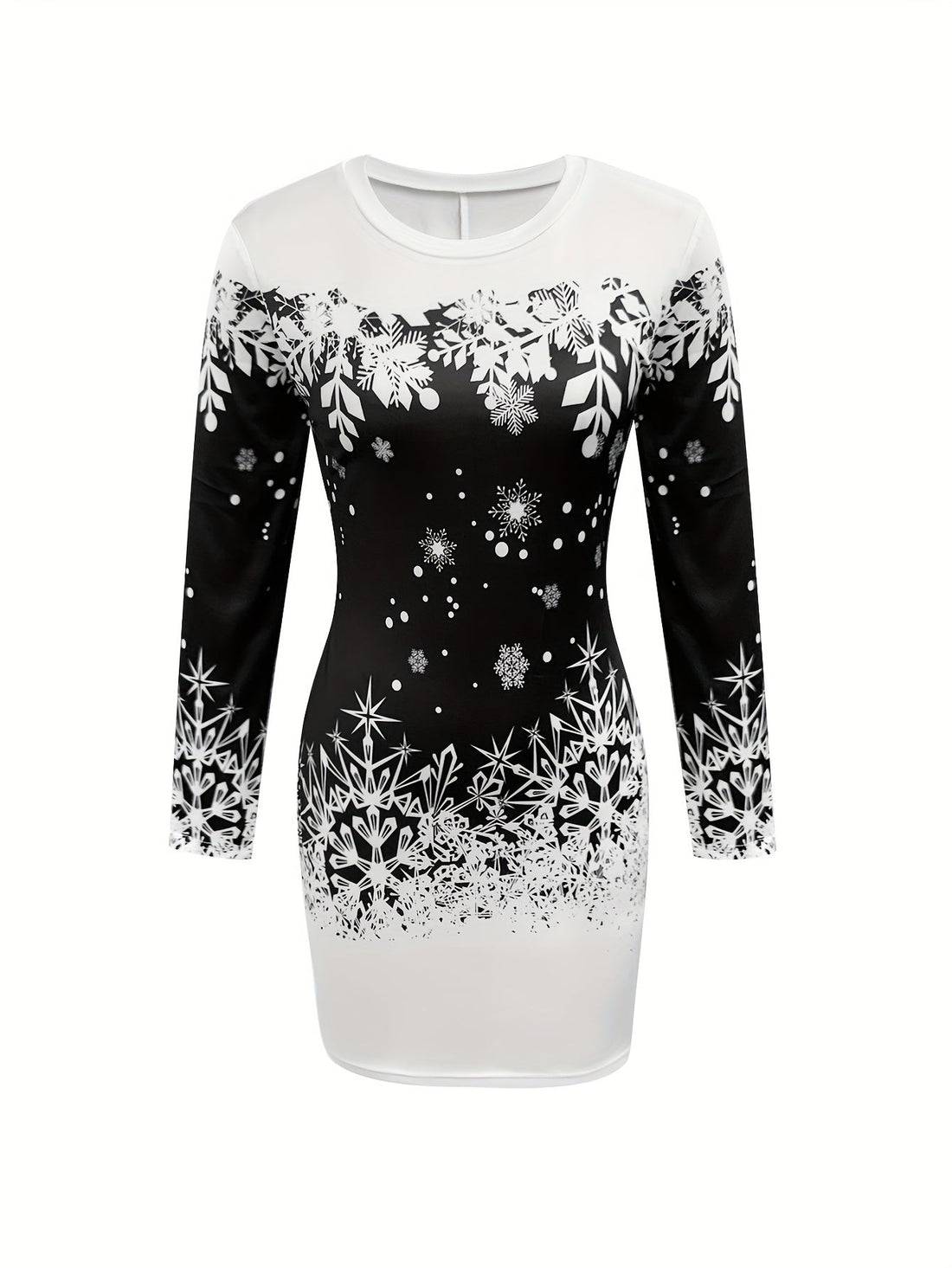 Chic Snowflake Print Bodycon Dress for Women - Vintage Style, Stretchy Polyester Blend