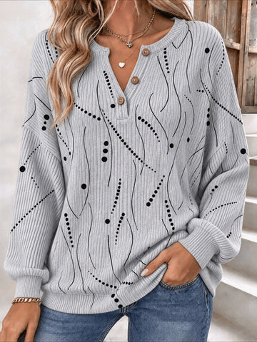 Regular Fit Casual Henley Collar Abstract Stripes Sweatshirt