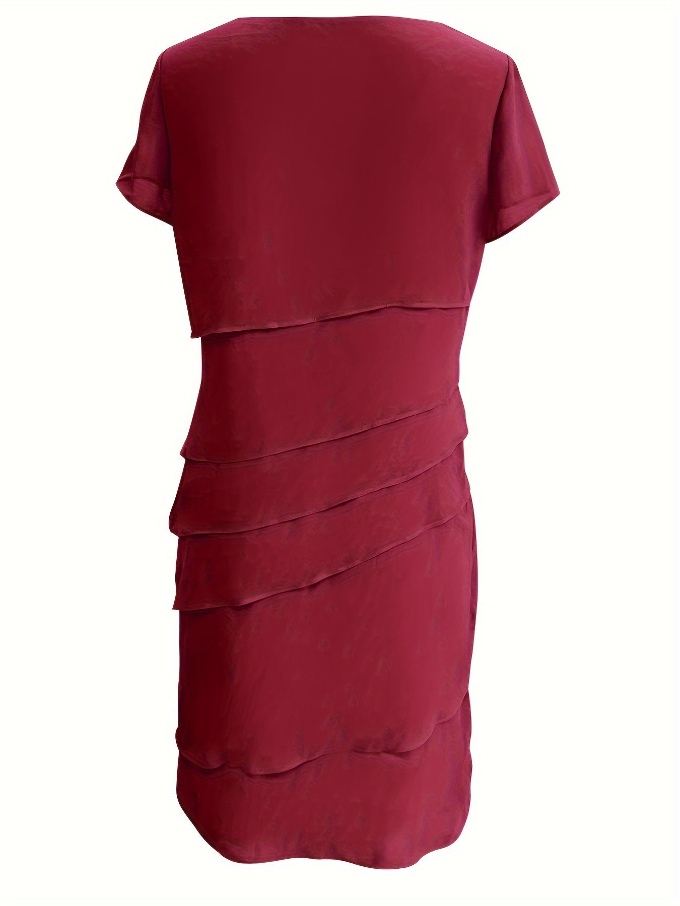 Layered Trim Crew Neck Dress, Elegant Short Sleeve Dress
