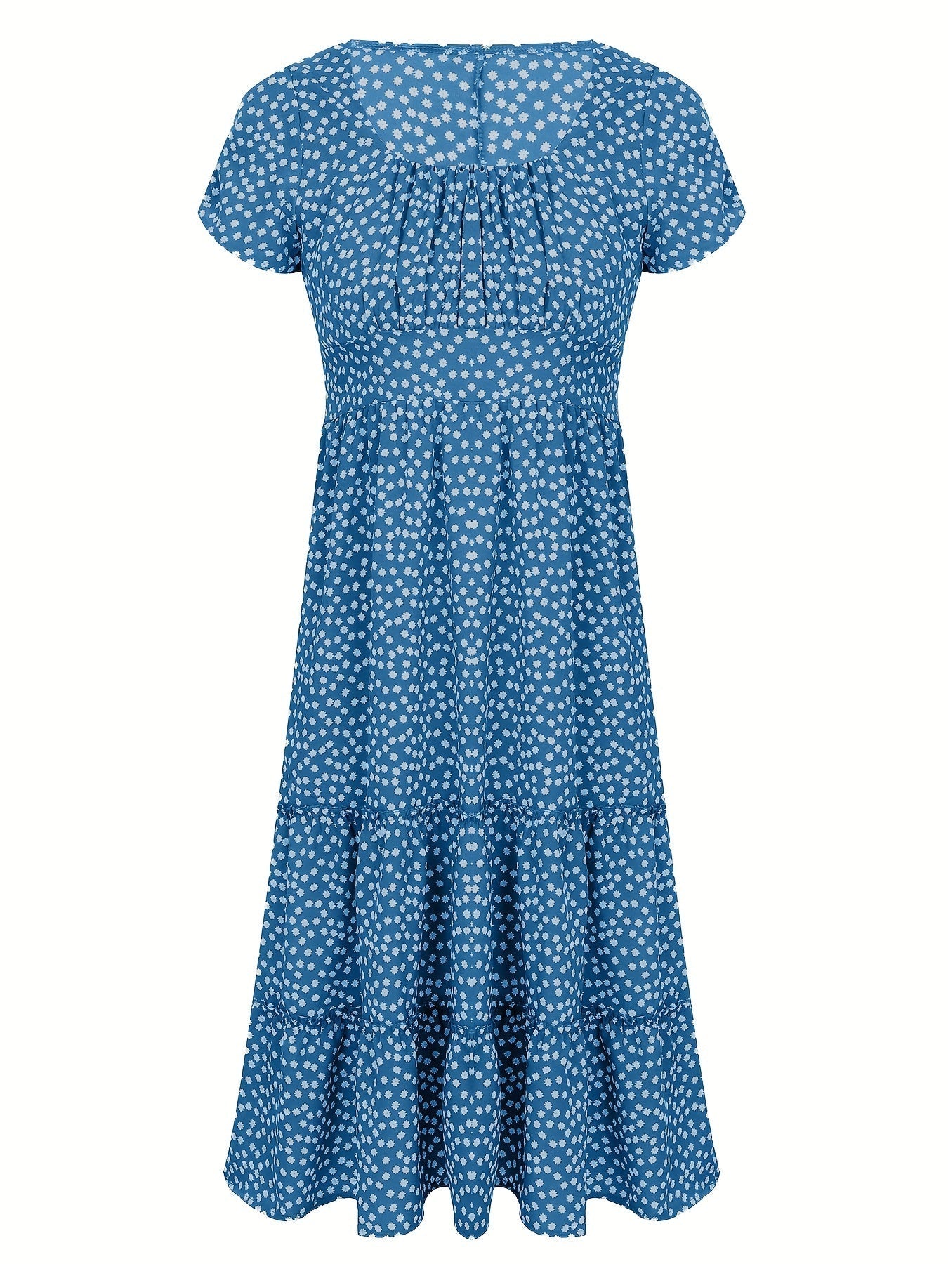 Polka Dot Ruffle Hem Dress, Casual Square Neck Short Sleeve Dress