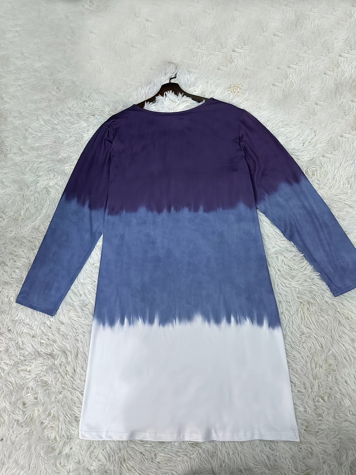 Ombre Color Crew Neck Casual Long Sleeve Dress
