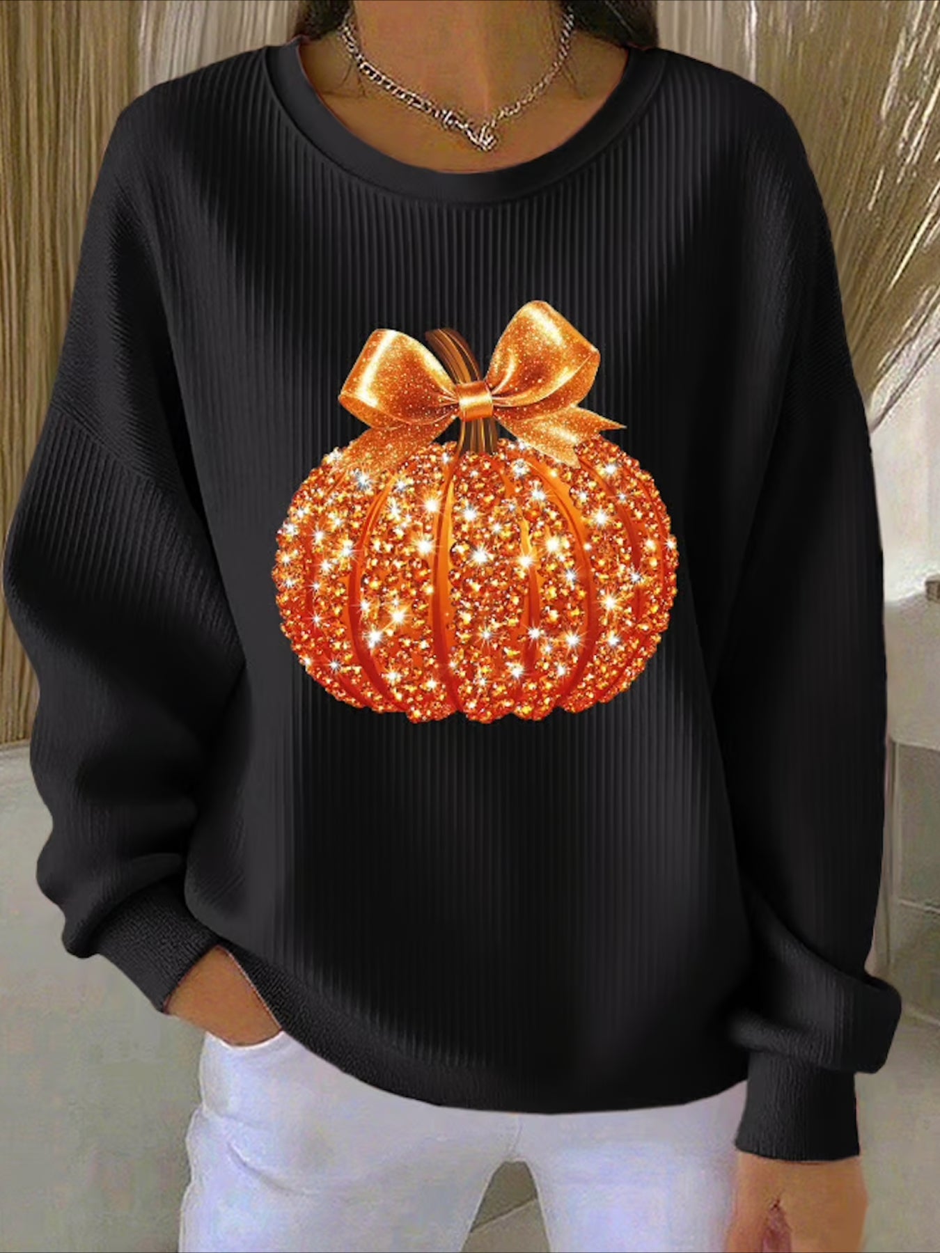 Crew Neck Floral Long Sleeve Comfy Casual Sweater Tee