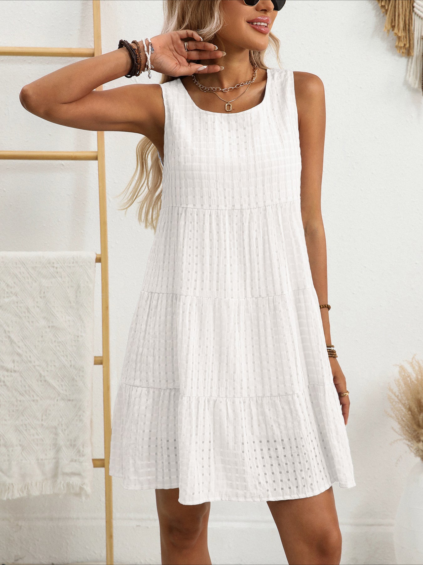 Loose Casual Flowing Sleeveless Plaid Dress
