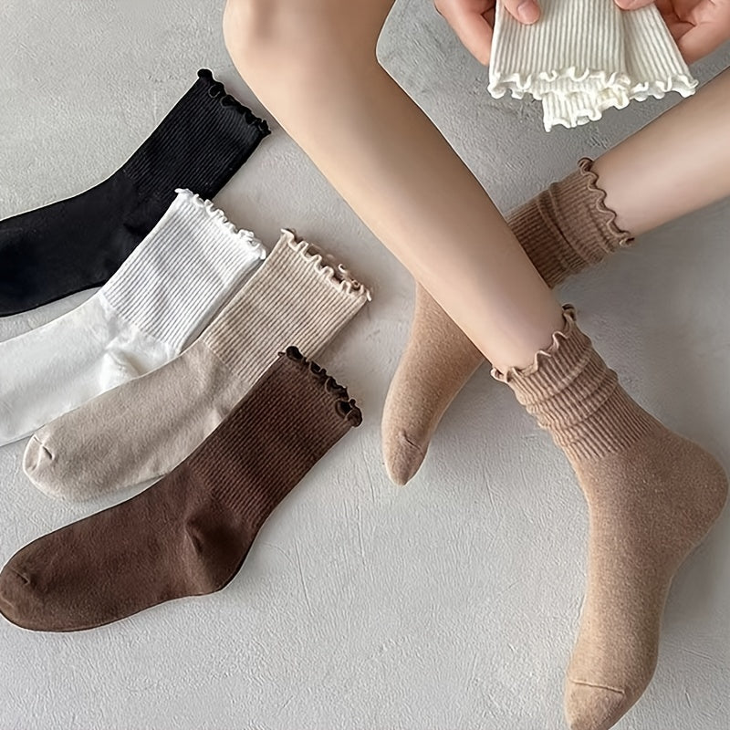 6/8 Pairs Lettuce Trim Socks, Comfy & Breathable Mid Tube Socks