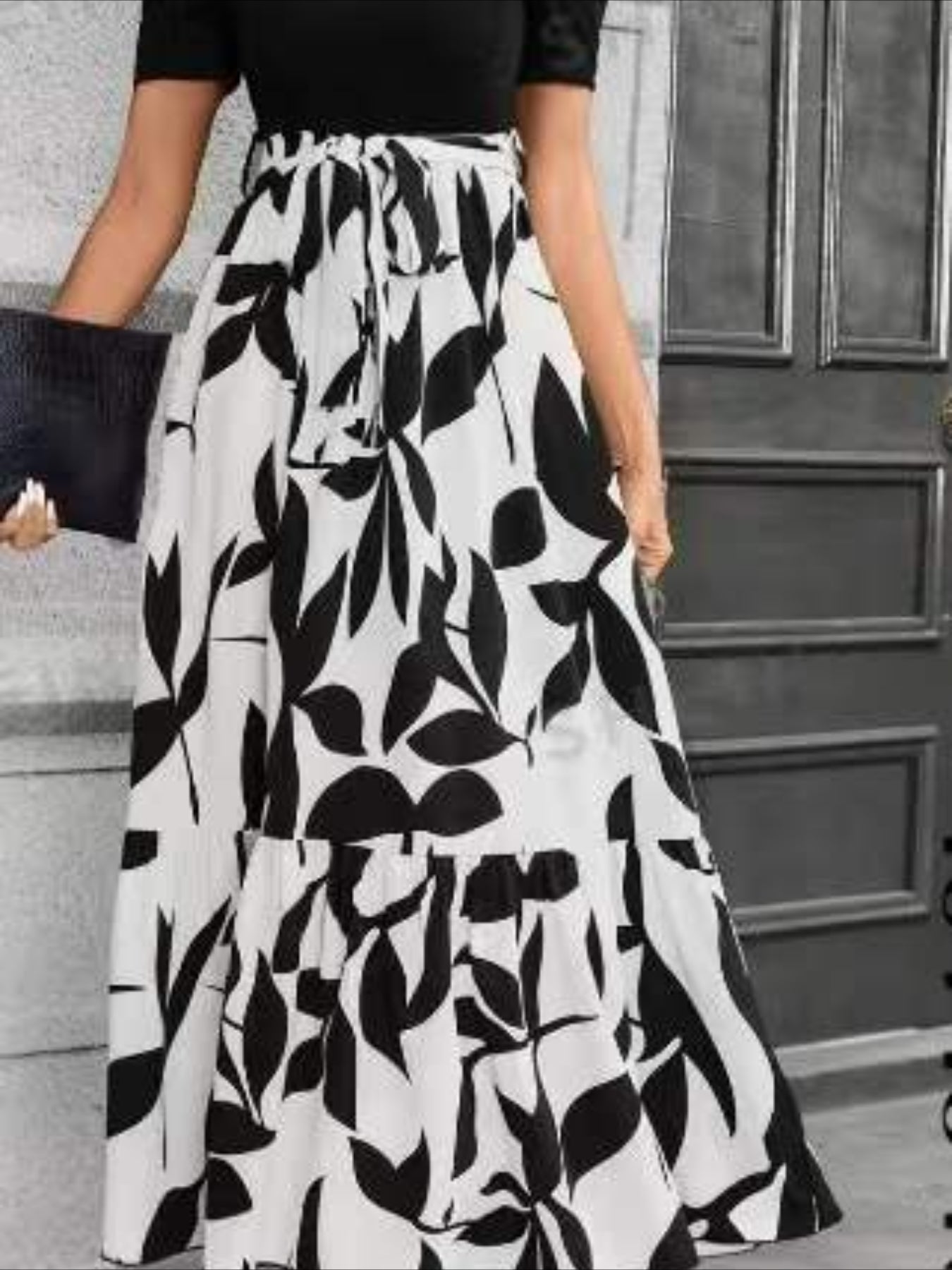 Floral Print Crew Neck Dress, Elegant Short Sleeve Dress