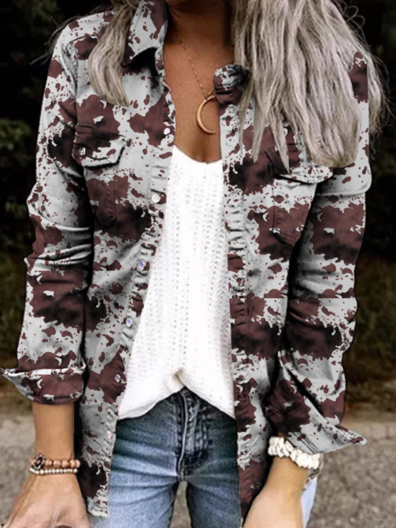 Stylish Denim Safari Top, Button Up Ruched Trim Long Sleeve Collared Shirt, Casual Light Jacket Tops