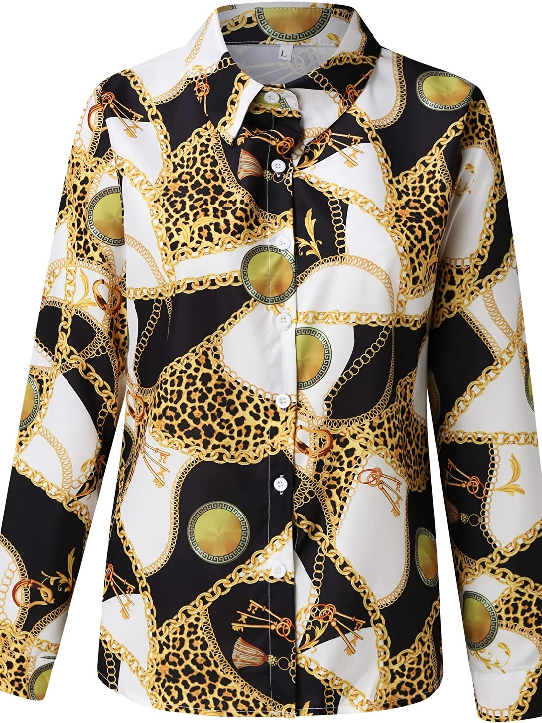 Women's Blouse V-neck Print Button Long Sleeve Loose Fall Blouse