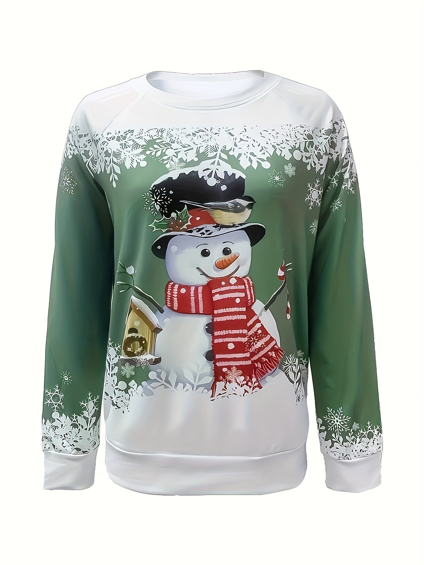 Christmas Snowman Print Sweatshirt, Casual Long Sleeve Crew Neck Sweatshirt