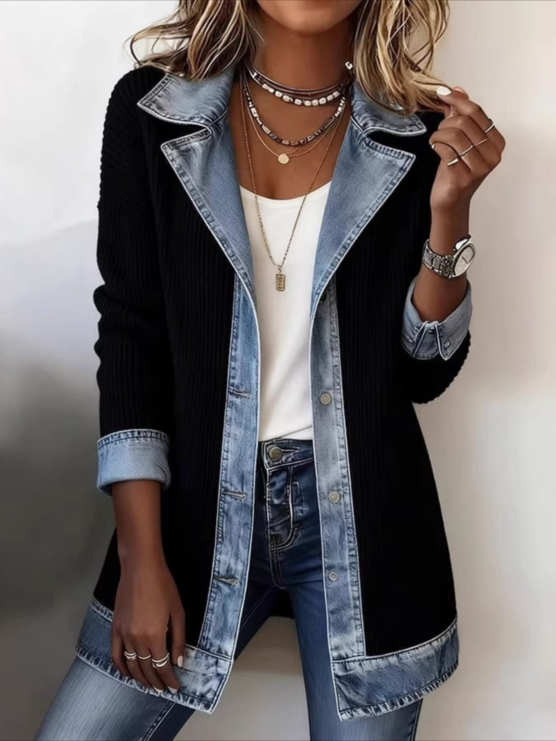 Elegant Slim Long Sleeve Splicing Jacket