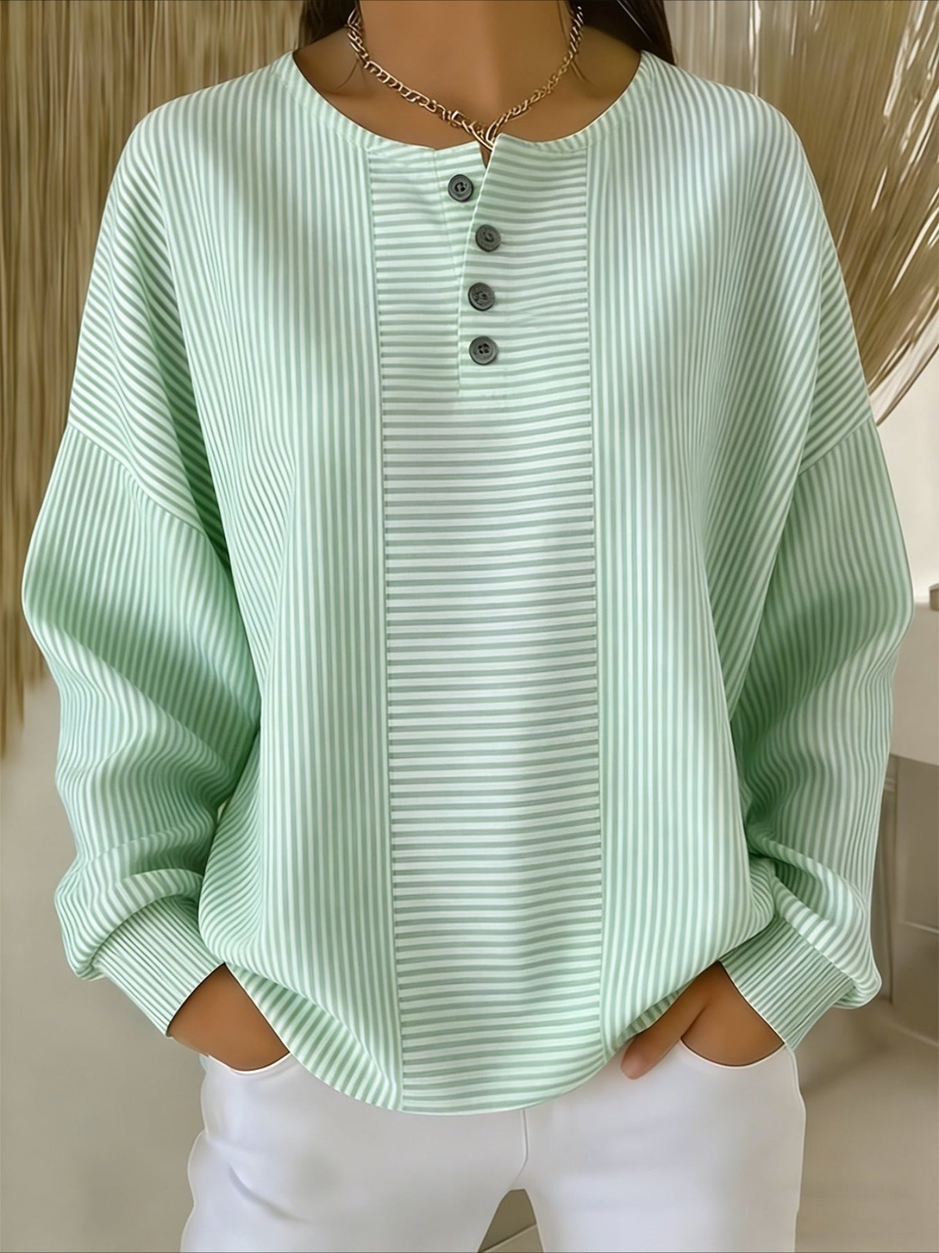 Stipe Printed V Neck Long Sleeve Regular Sweatshirt