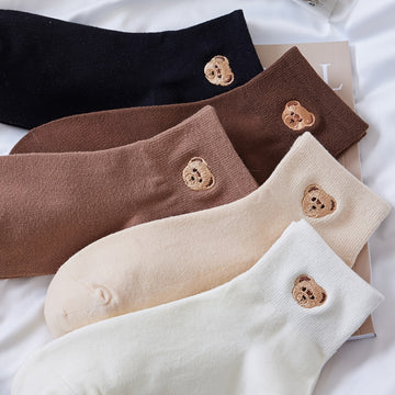 5 Pairs Soft Teddy Bear Socks, Crew Length Sock Pack