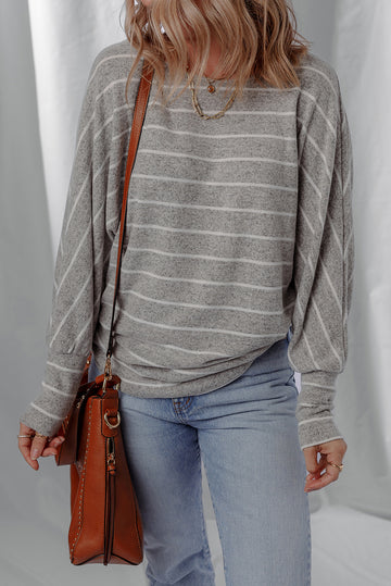 Gray Stripe Dolman Sleeve Drop Shoulder Top
