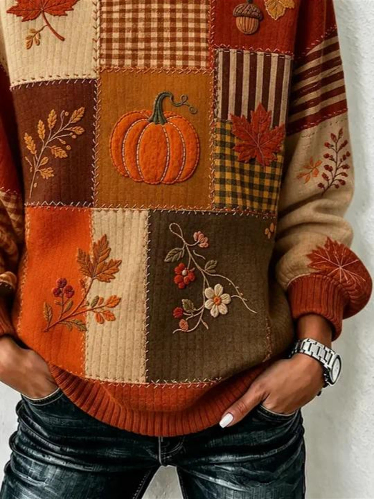 Pumpkin Pattern Casual Crew Neck Regular Fit Sweatshirt