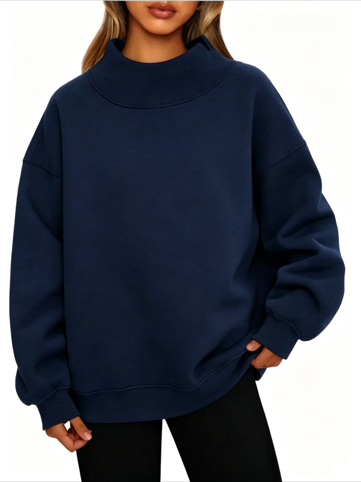 Oversized Mock Neck Drop Shoulder Sweatshirt