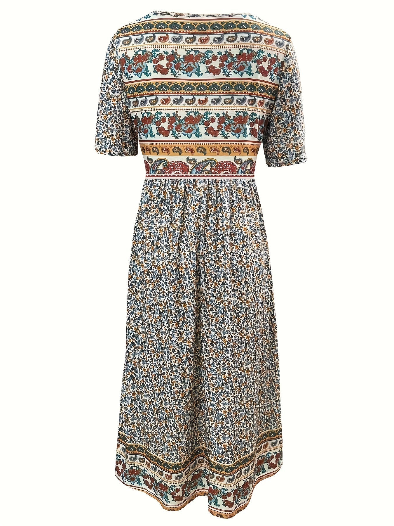 Floral Print Crew Neck Dress, Casual Short Sleeve Dress