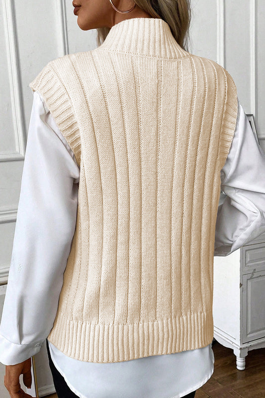 Oatmeal Cable Knit High Neck Sweater Vest