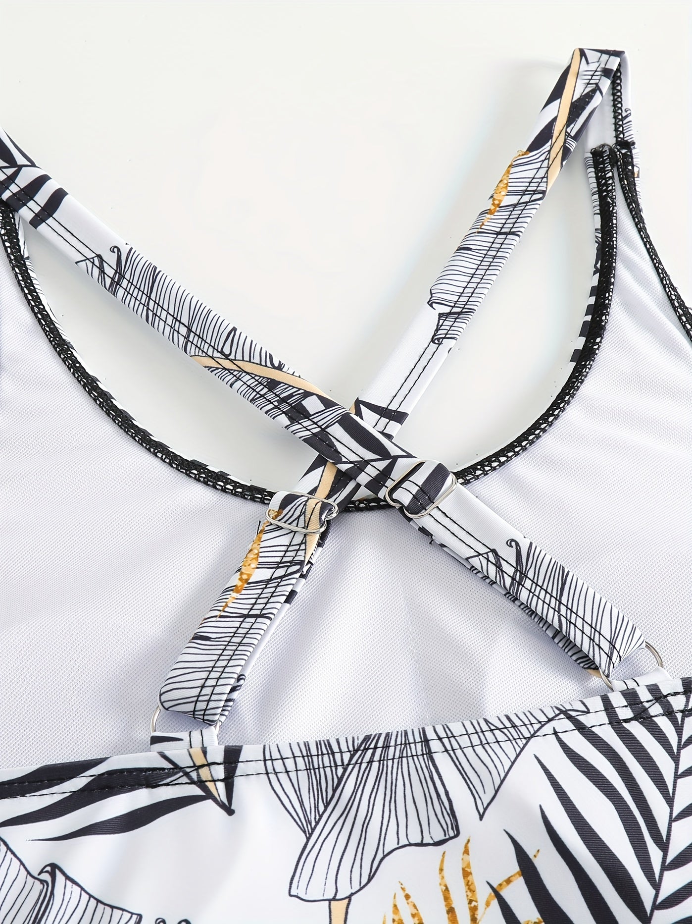 Tropical Print Round Neck Tankini Sets, Drawstring Straps Boxer Short Bottom Two Pieces Swimsuit
