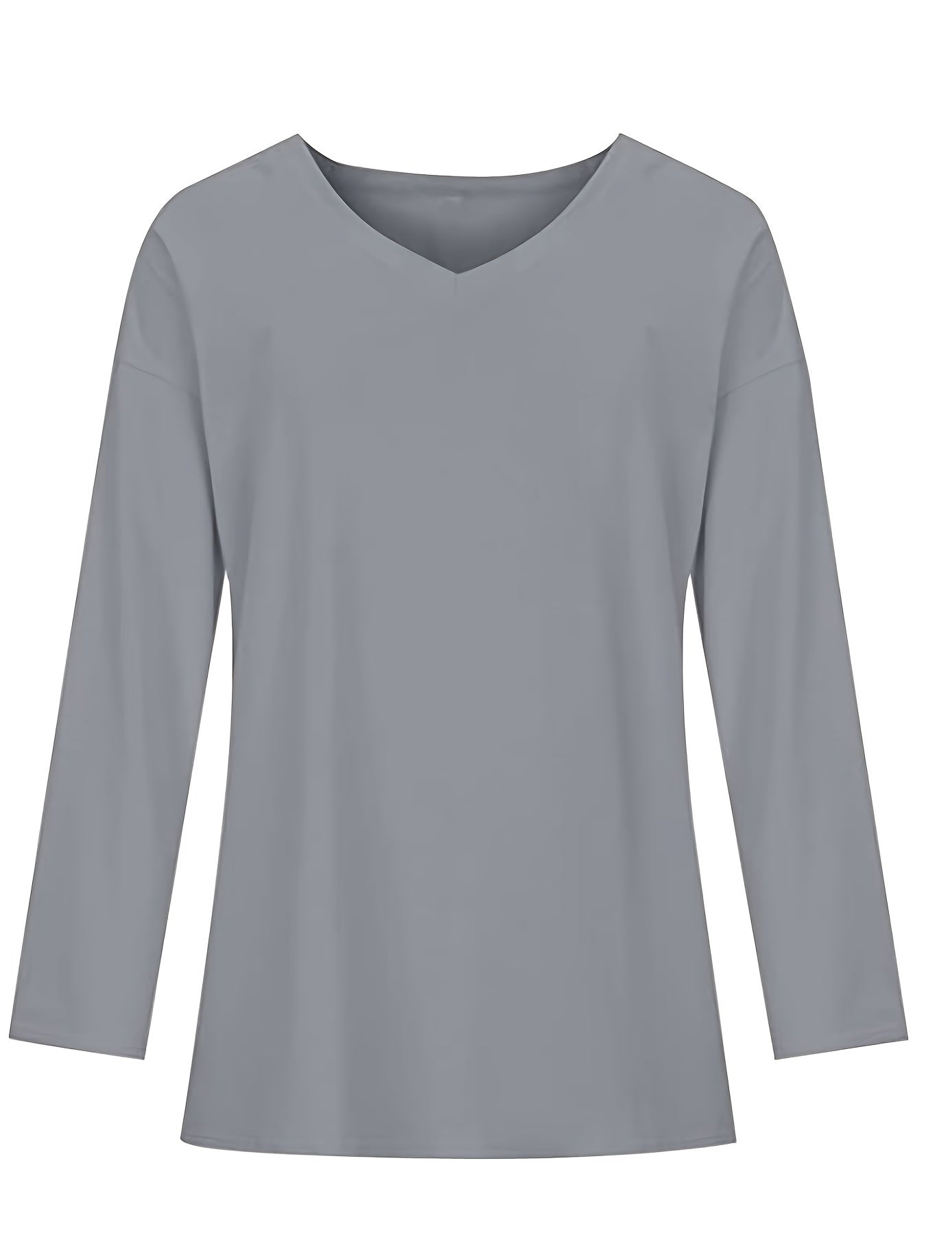 Women's Solid Color Oversized Tops, V-Neck Long Sleeve T-Shirts, Casual Loose Shirts