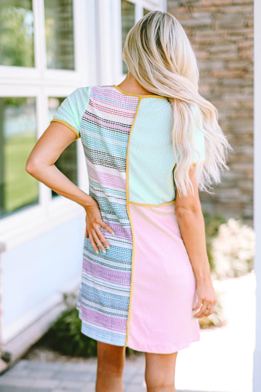 Multicolor Color Block Stripe Knit Patchwork A-line Dress