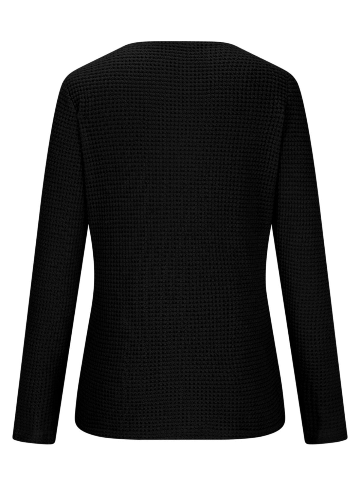 Pineapple Checked Lace Splicing Long Sleeve Solid Color T-shirt