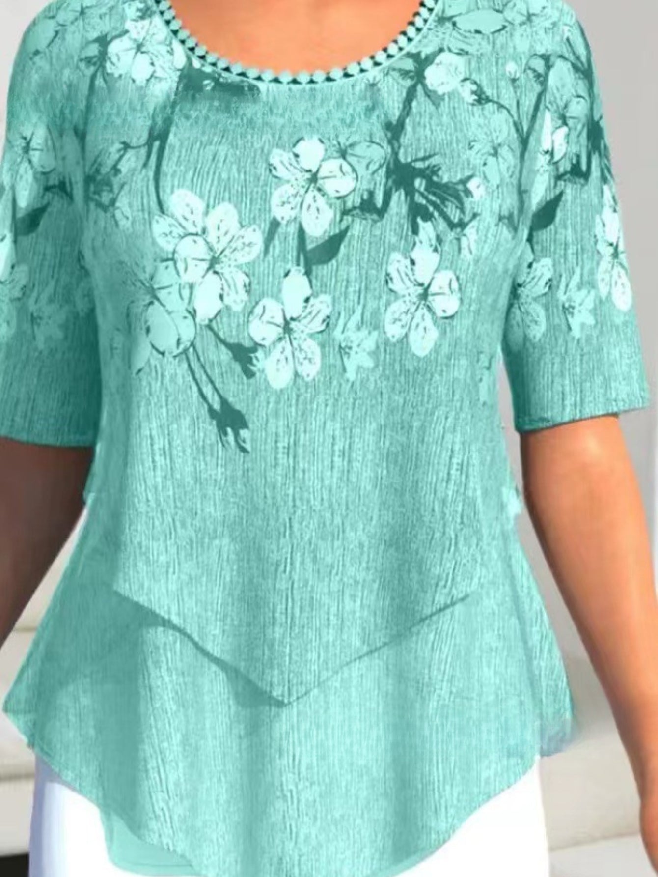 Floral Print Top, Casual Irregular Hem Crew Neck Short Sleeve Top