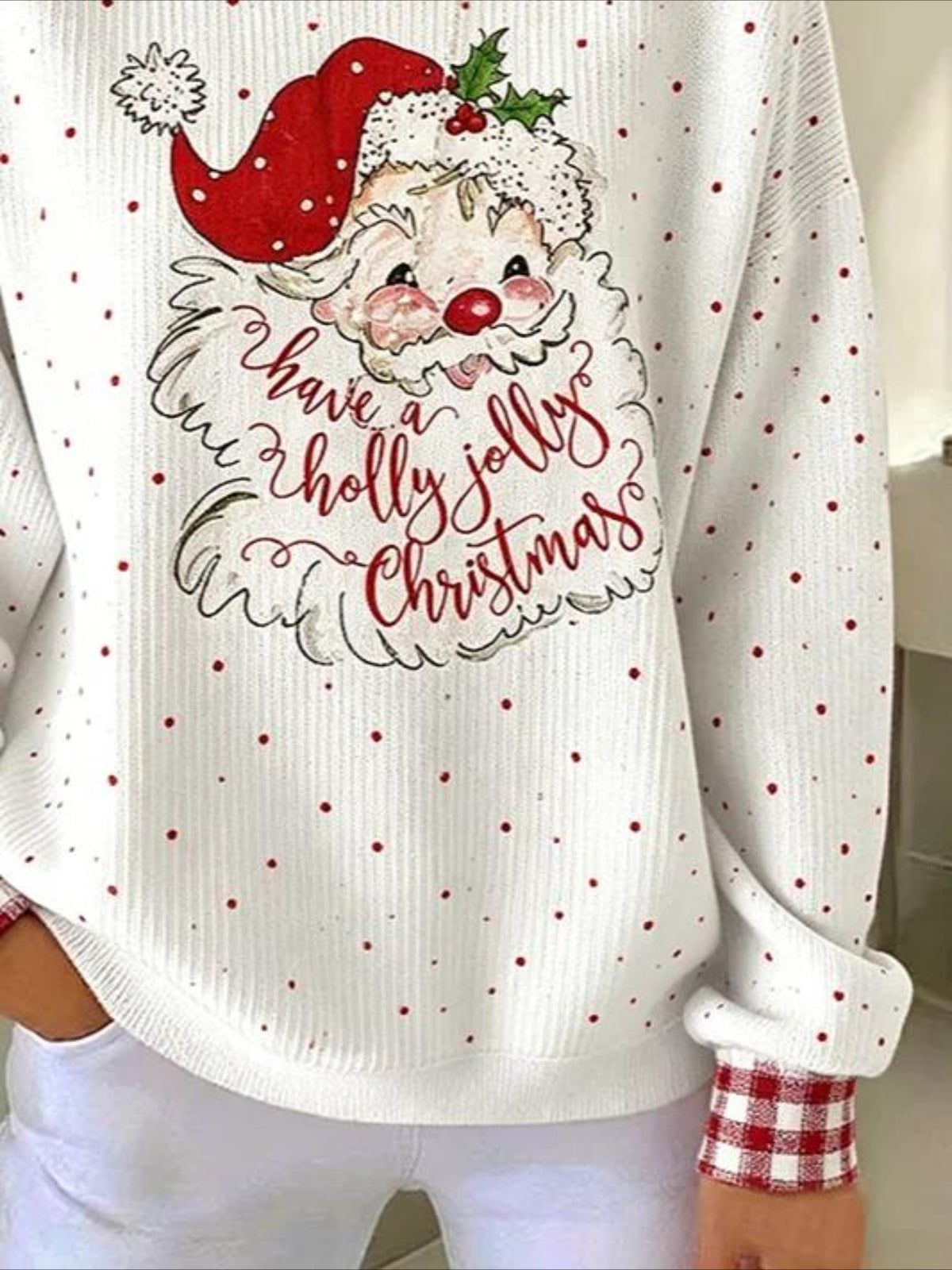 Christmas Santa Claus Casual Printing Loose Crew Neck Regular Fit Sweatshirt