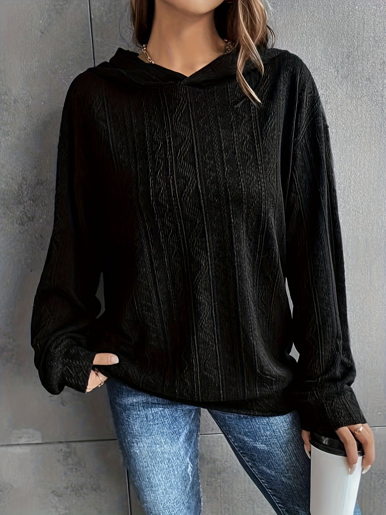 Solid Drop Shoulder Hoodie, Casual Long Sleeve Hoodies Sweatshirt