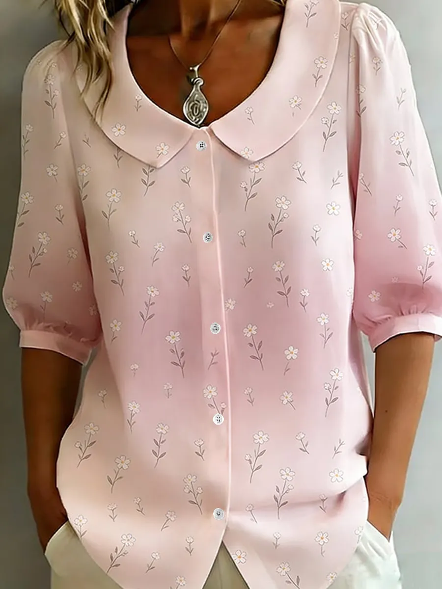 Crew Neck Short Sleeve Patterns Regular Loose Shirt
