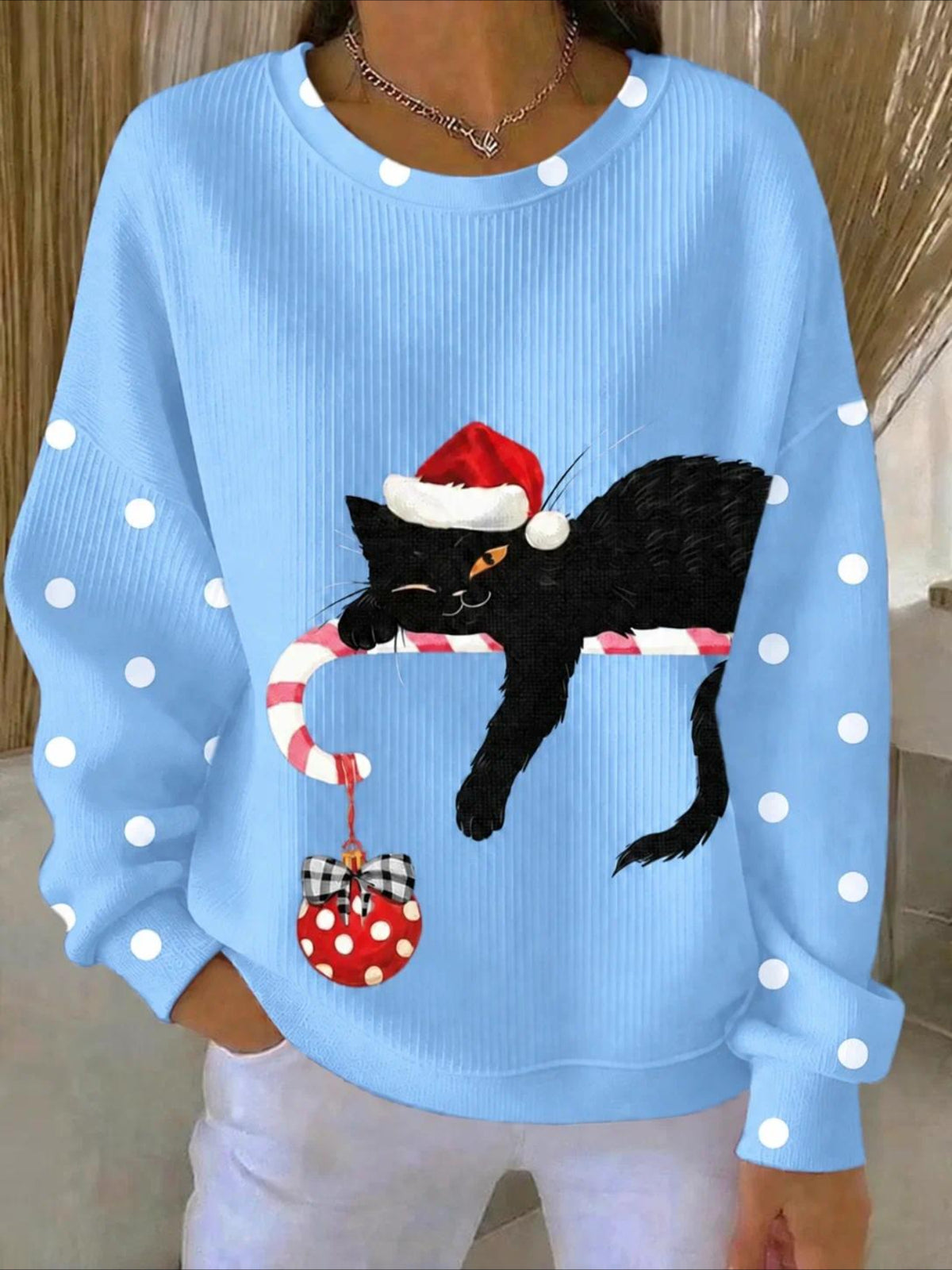 Polka Dots Casual Printing Loose Crew Neck Regular Fit Sweatshirt