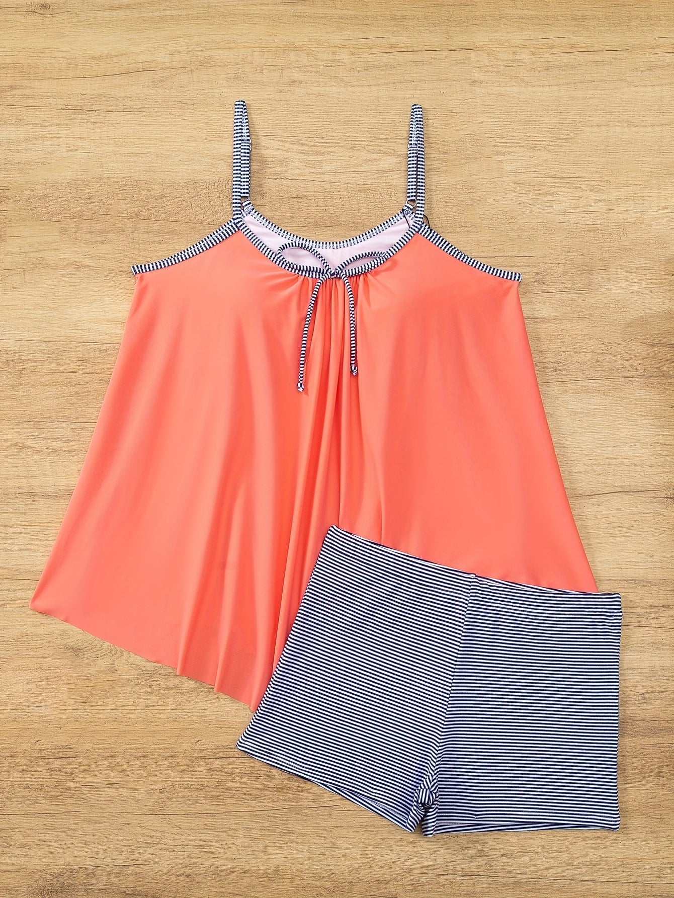 Women's Striped Spaghetti Strap Tankini Swimsuit Set, Two-Piece Swimwear With Boxer Short Bottom, Beachwear