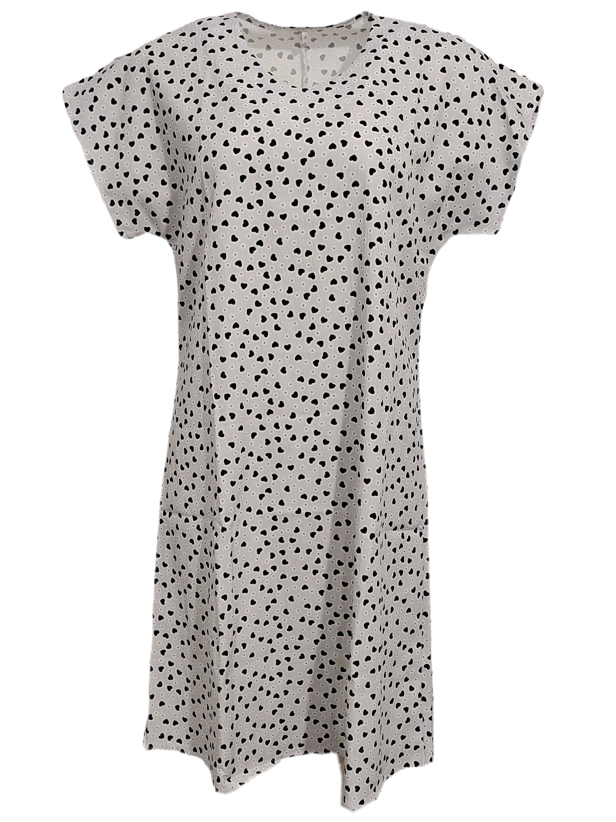 Polka Dot & Heart Print Dress, Casual V Neck Short Sleeve Dress