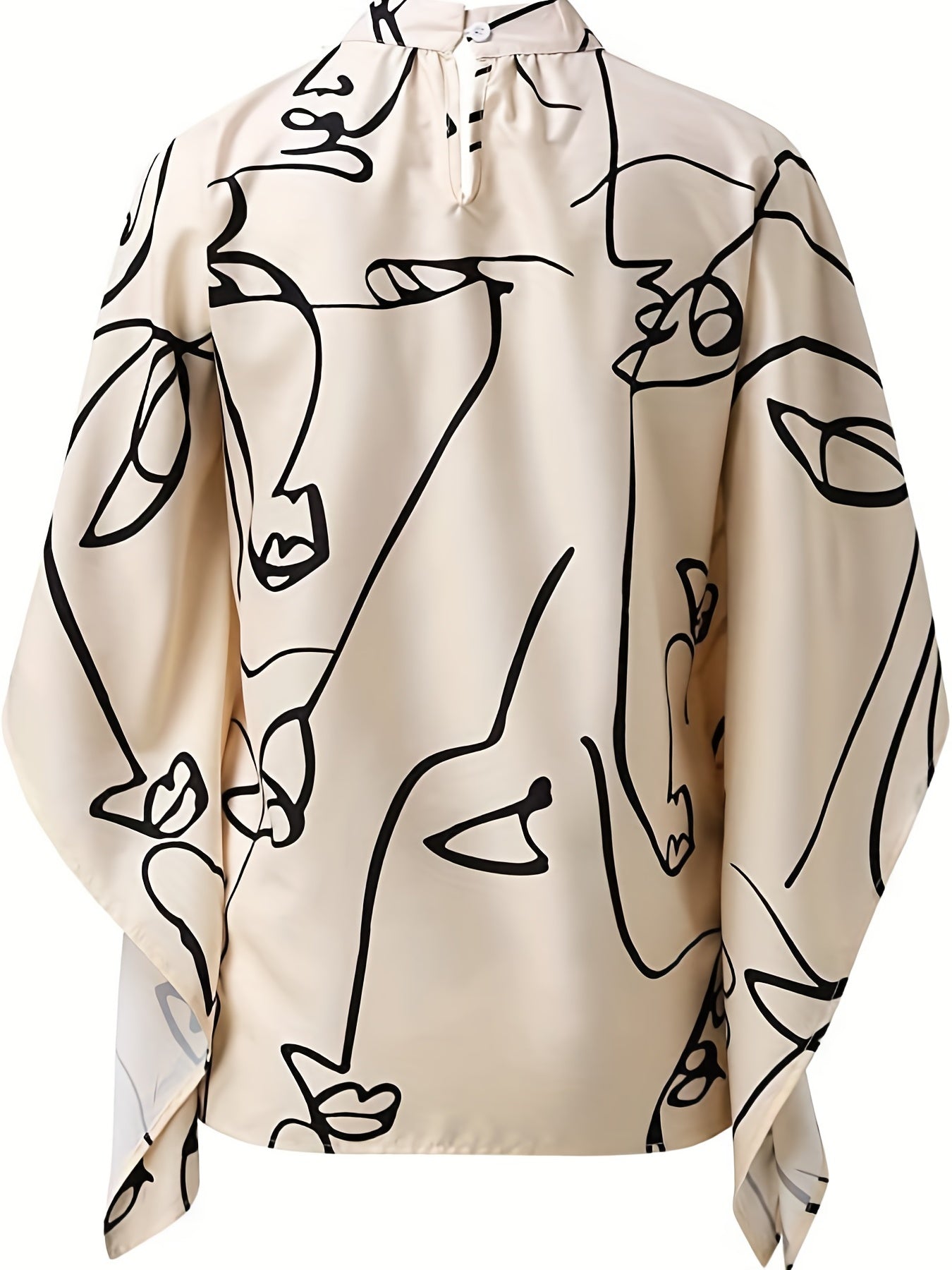 Asymmetrical High Neck Batwing Sleeve Shirt, Letter Print Elegant Summer Stretchy Shirt