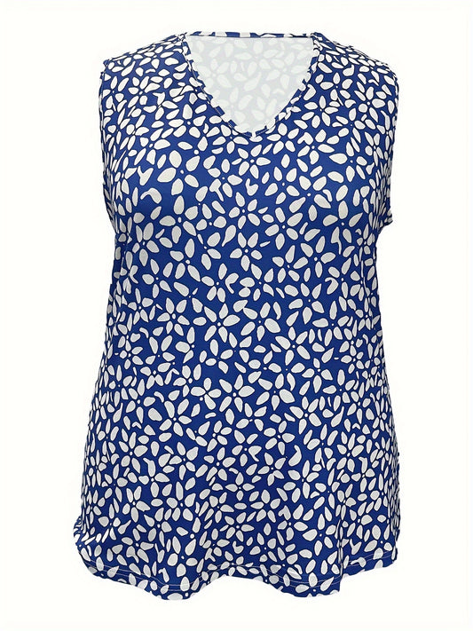 Floral Print Tank Top, Casual Sleeveless V Neck Top