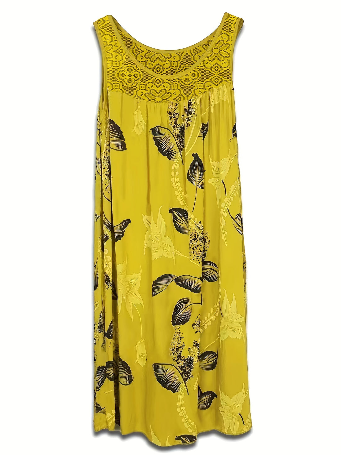 Floral Print Eyelet Embroidered Round Neck Mini Tank Dress