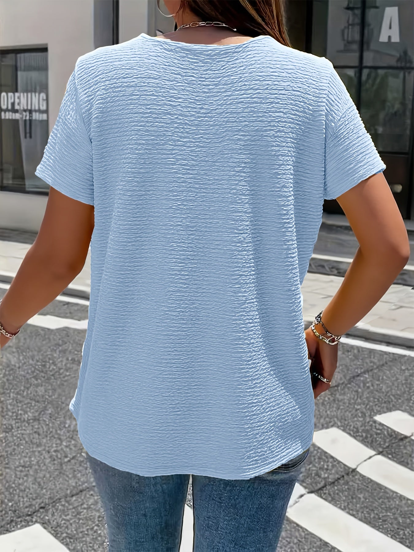 Elegant Solid Color Button- Doll Collar Short Sleeve T-Shirt