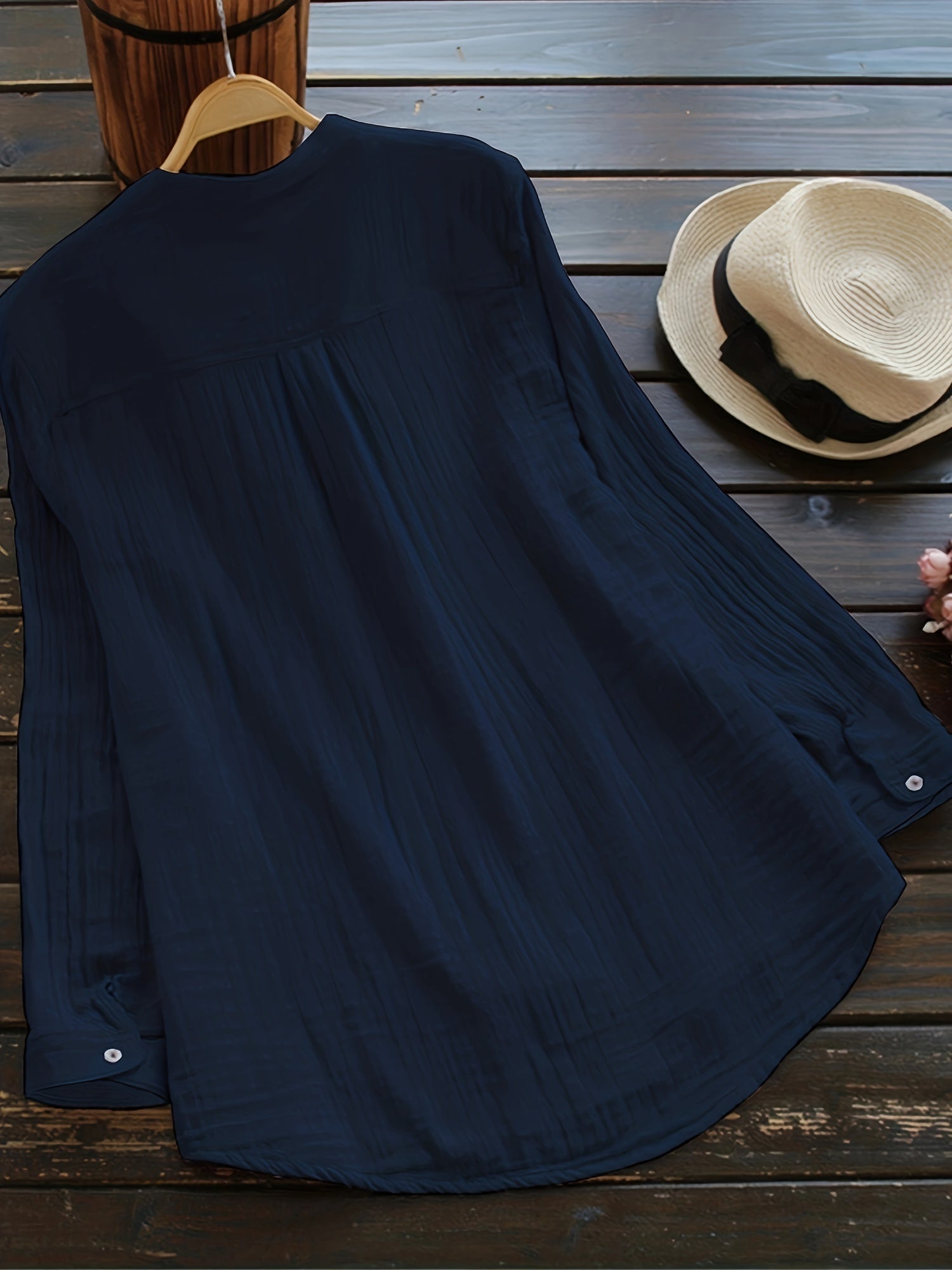 Solid Button Front Blouse, Casual V Neck Long Sleeve Blouse