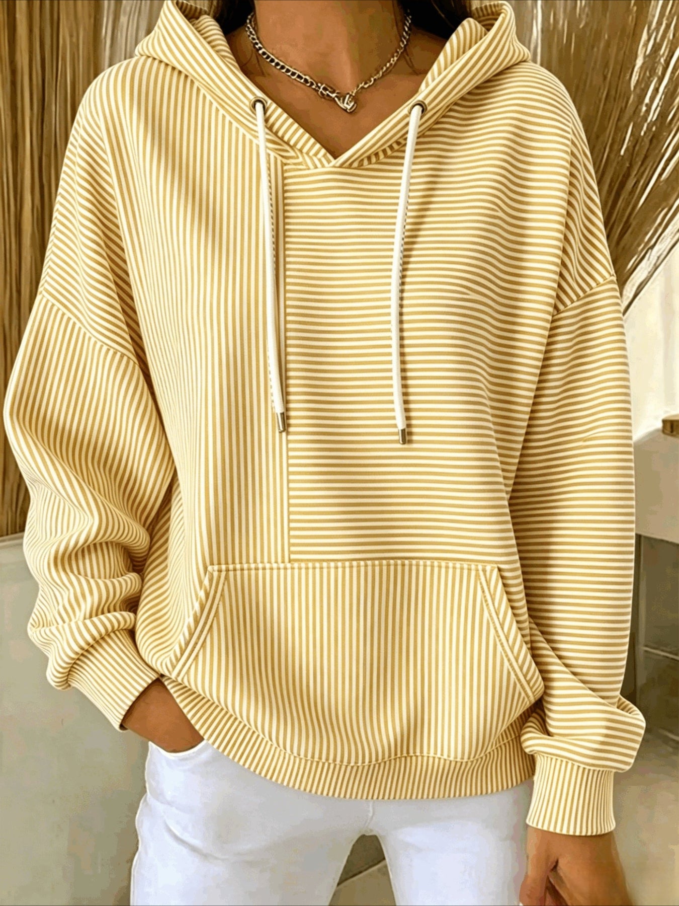 Stripe Printing Long Sleeve Pullover Hoodie Sweatshirt