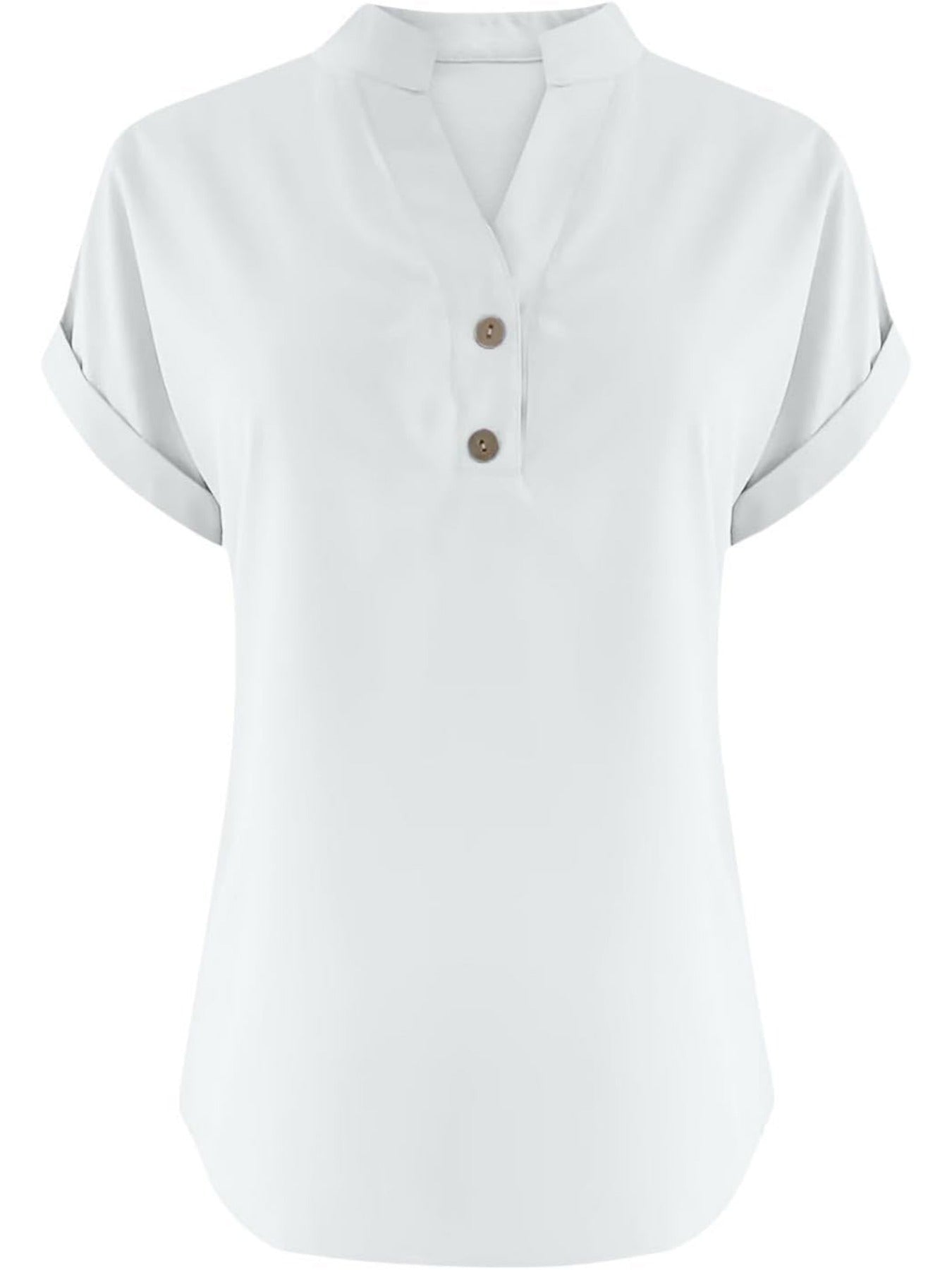 Solid Color V Neck Short Sleeve Button Down T Shirts