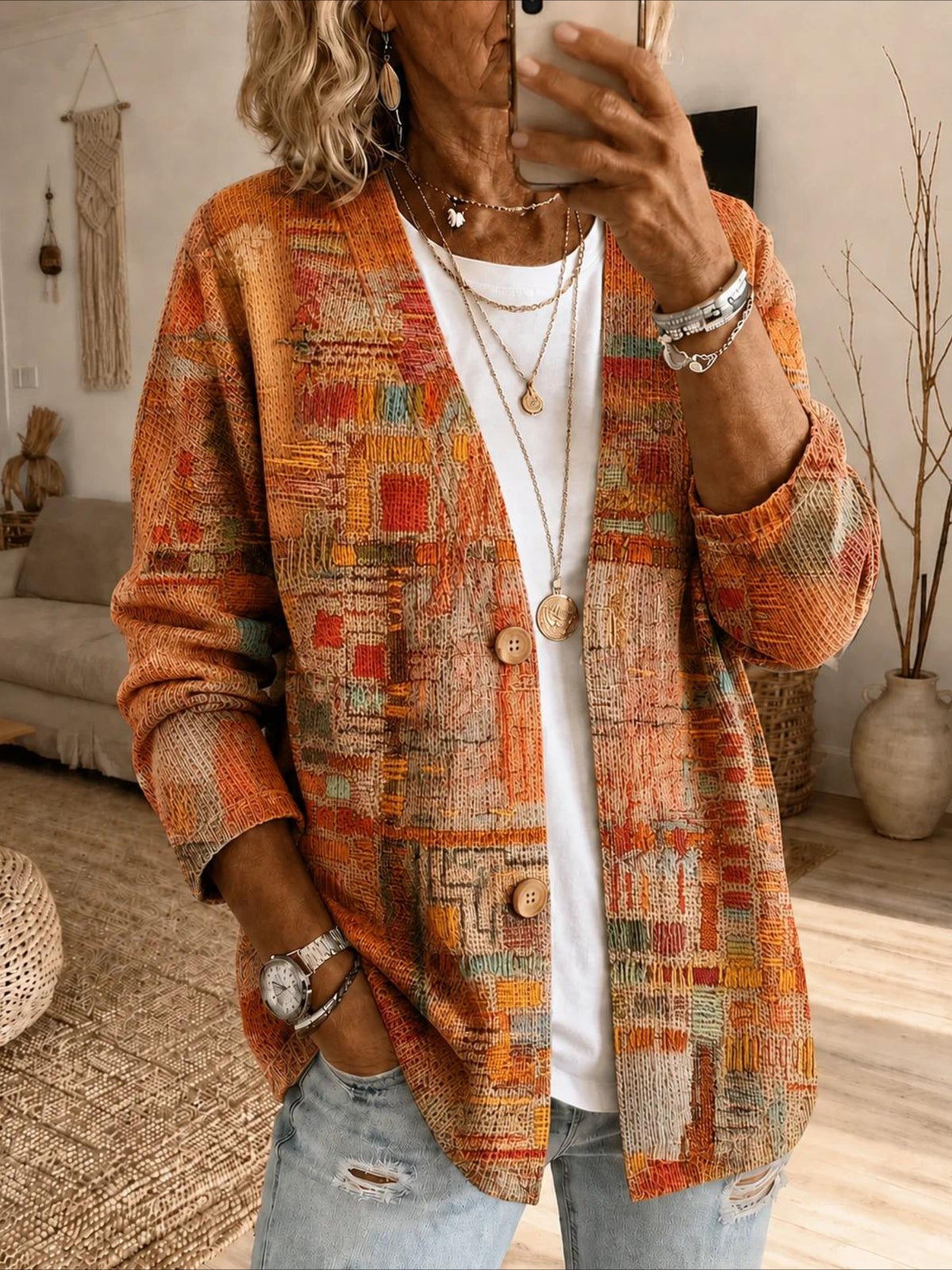 Abstract Graphic Printing Long Sleeve Casual Spring/Fall Shirt Jacket