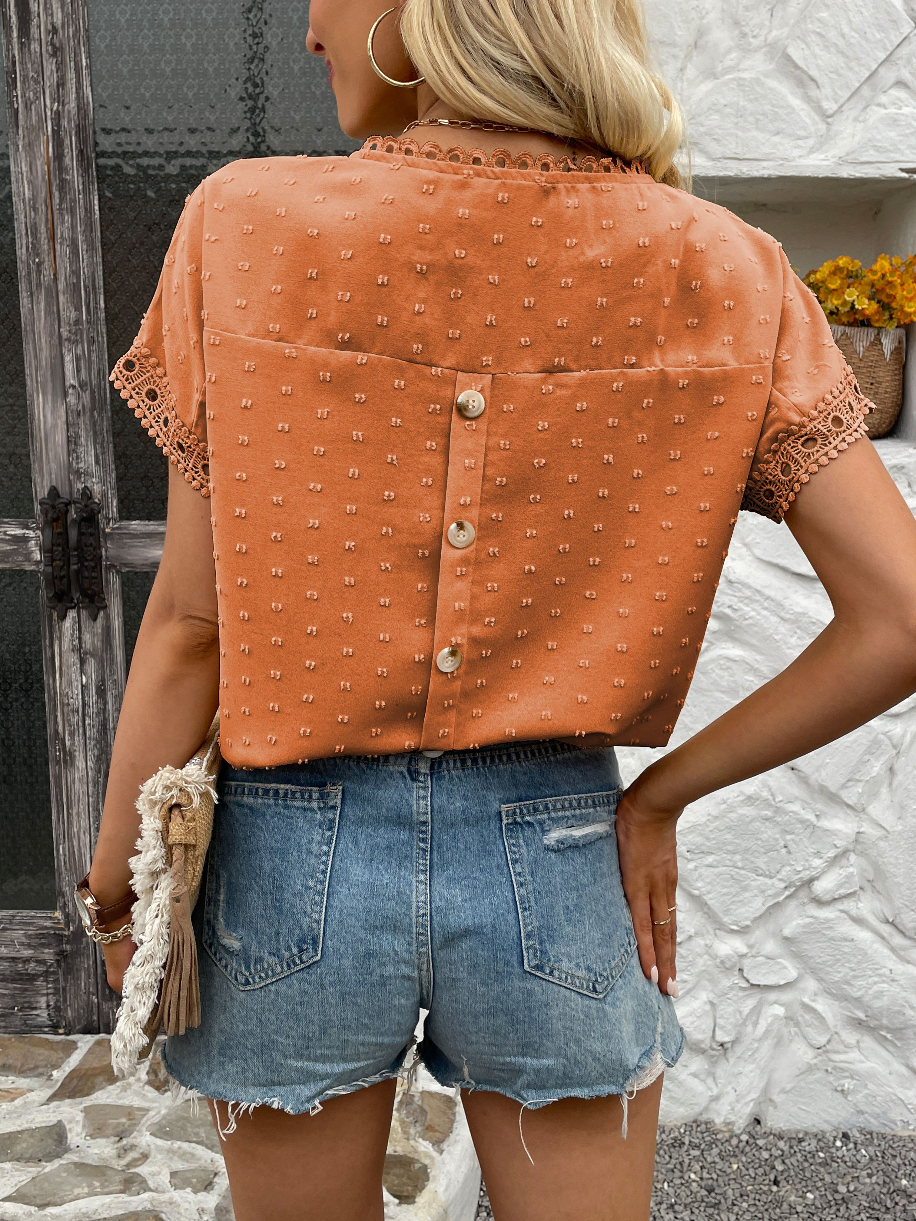 Women's Swiss Dot Embroidered T-Shirt, A Stylish and Comfortable Everyday Top