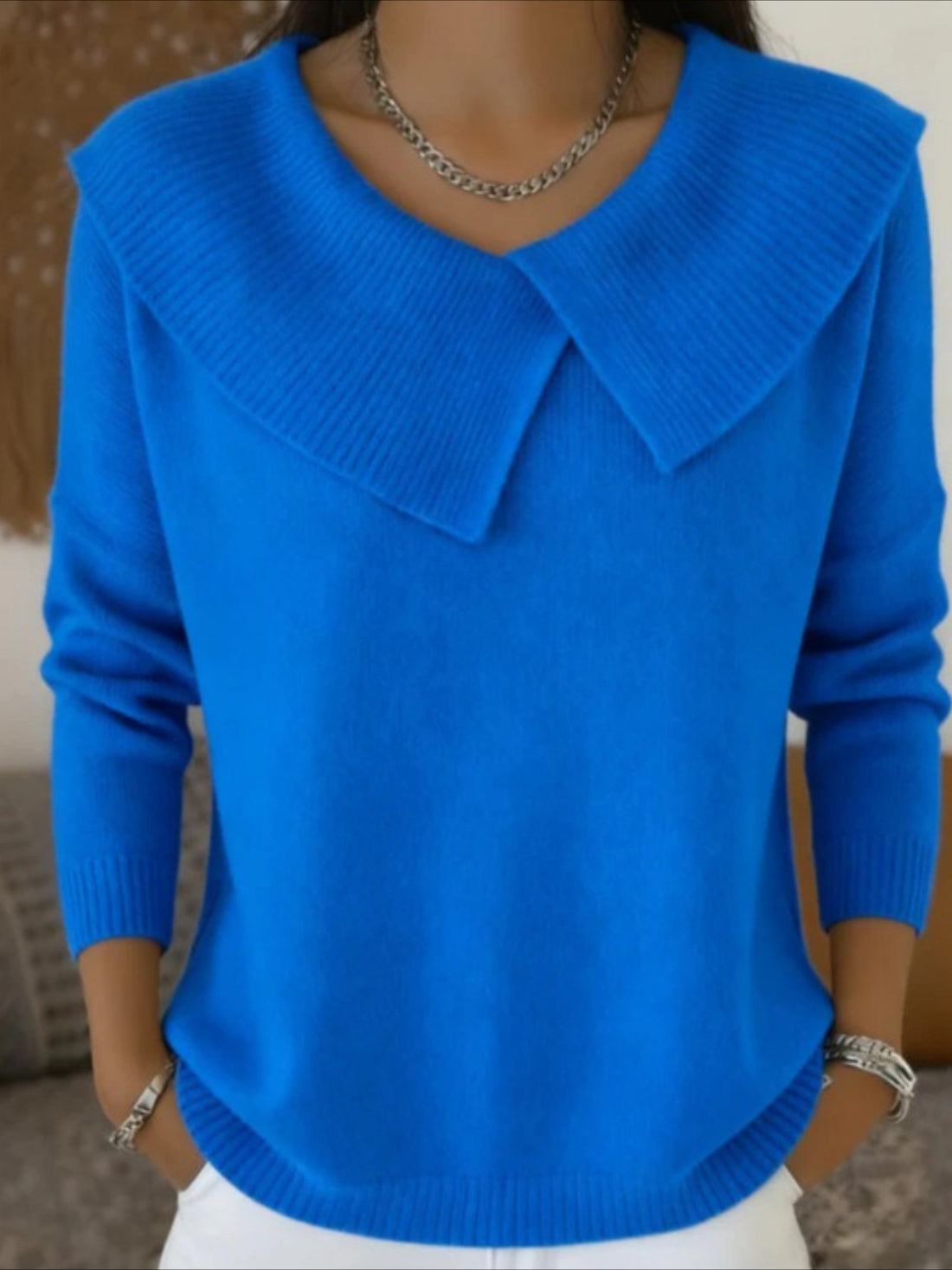 Solid Asymmetrical Lapel Color Long Sleeve Sweater