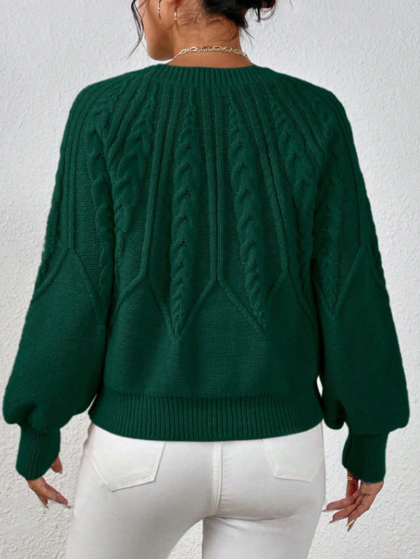 Casual Pullover Chic Knit Lantern Sleeves & Ruffle Detail Sweater