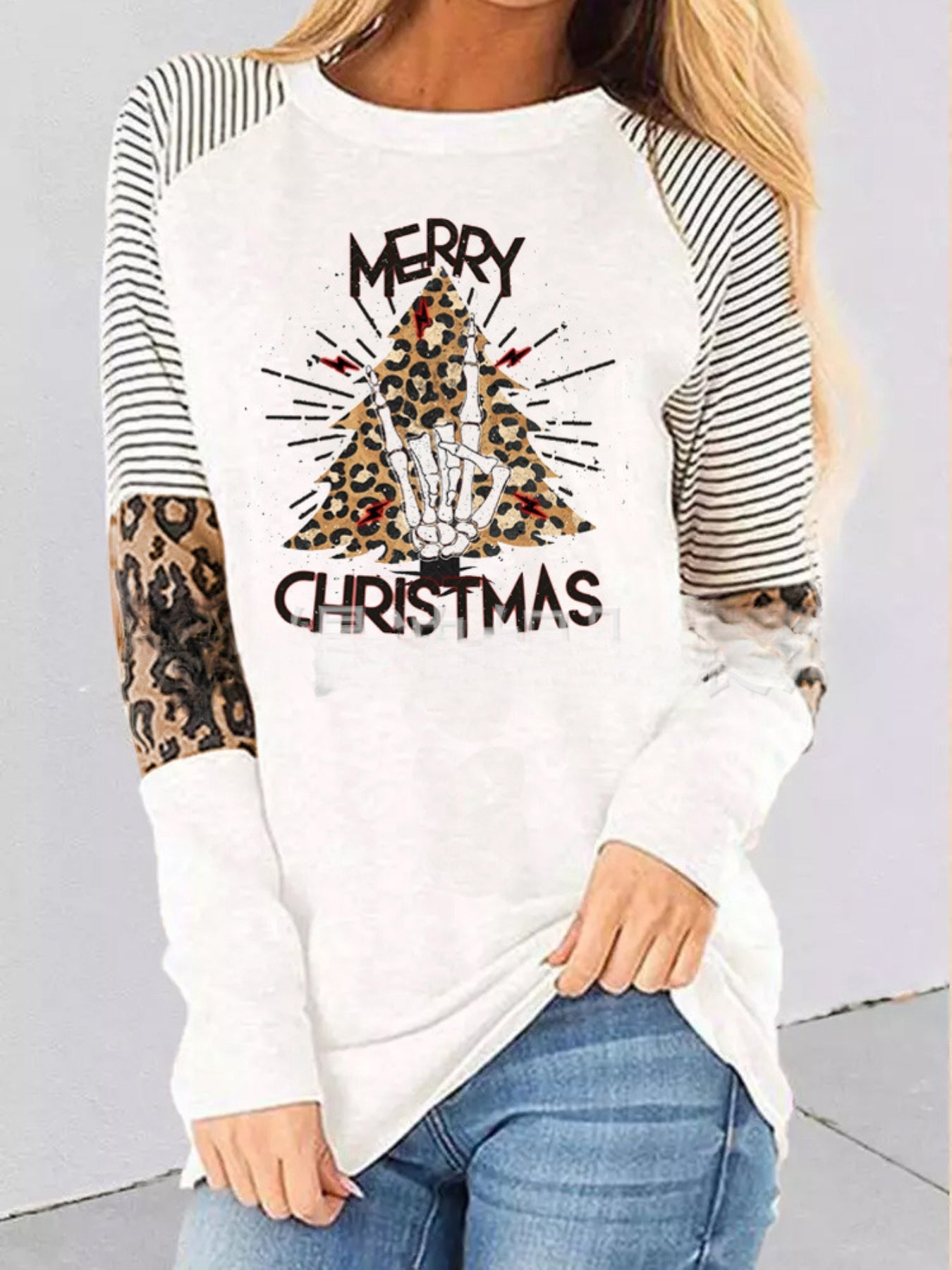 Snowman Pattern Crew Neck T-Shirt, Casual Long Sleeve Top