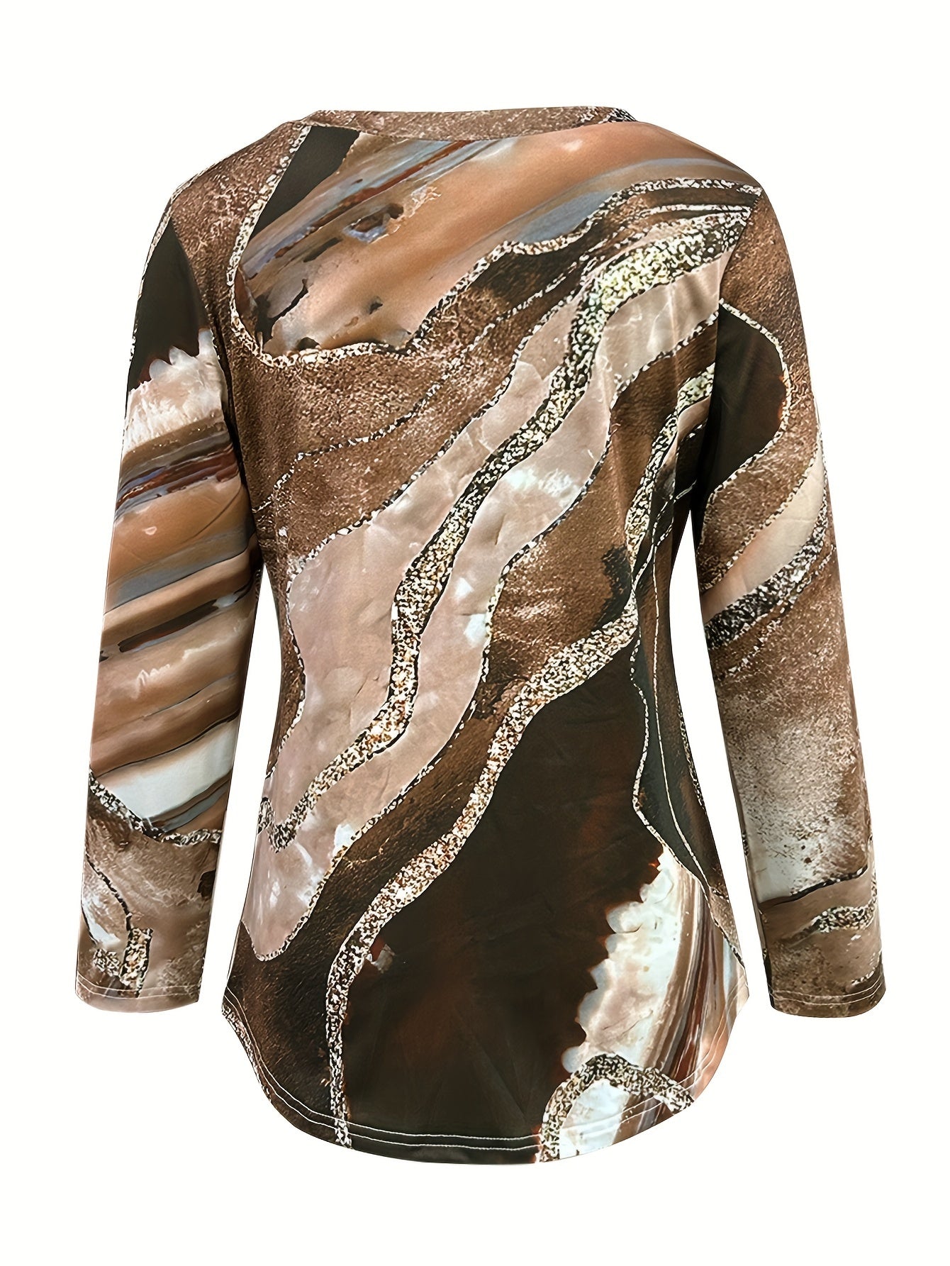 Abstract Print V Neck T-shirt, Long Sleeve T-shirt